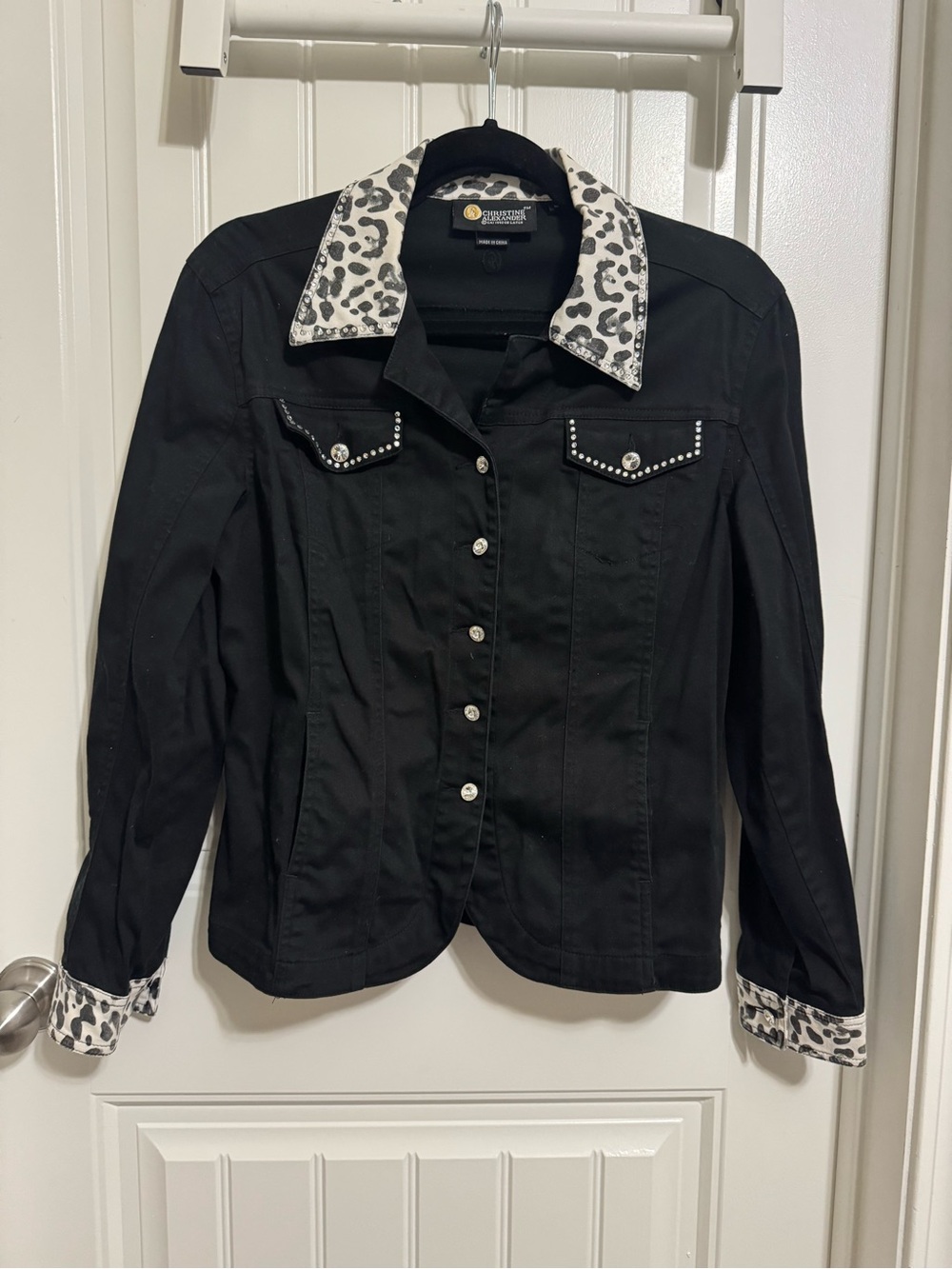 Christine Alexander Crystal Black Western Jacket with Leopard Trim